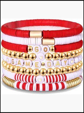 Game Day Beaded Stretch Bracelet Stackable Sports Jewelry Football Gift